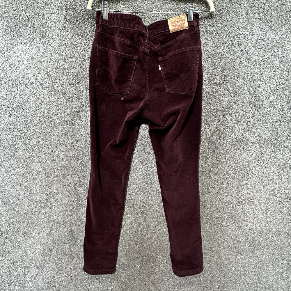 Levis 721 Corduroy Pants Women 29 Burgundy High Rise Skinny Exposed Button Fly - Picture 2 of 16